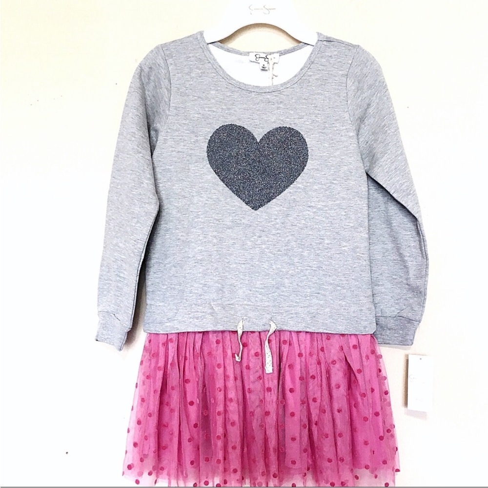 Jessica Simpson Gray Heart Sweater Dress with Pink Tulle Skirt